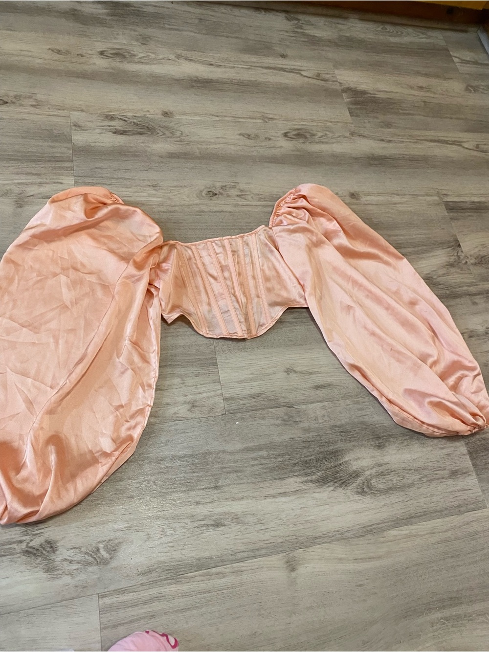 Missguided Peach Satin Puff Sleeve Corset Top